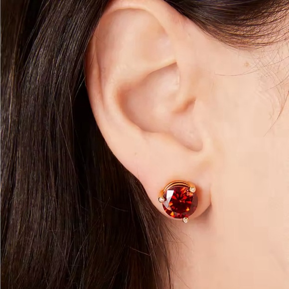 Kate Spade Garnet Red Rise and Shine Studs Cubic Zirconia Titanium Post Earrings - Picture 6 of 7